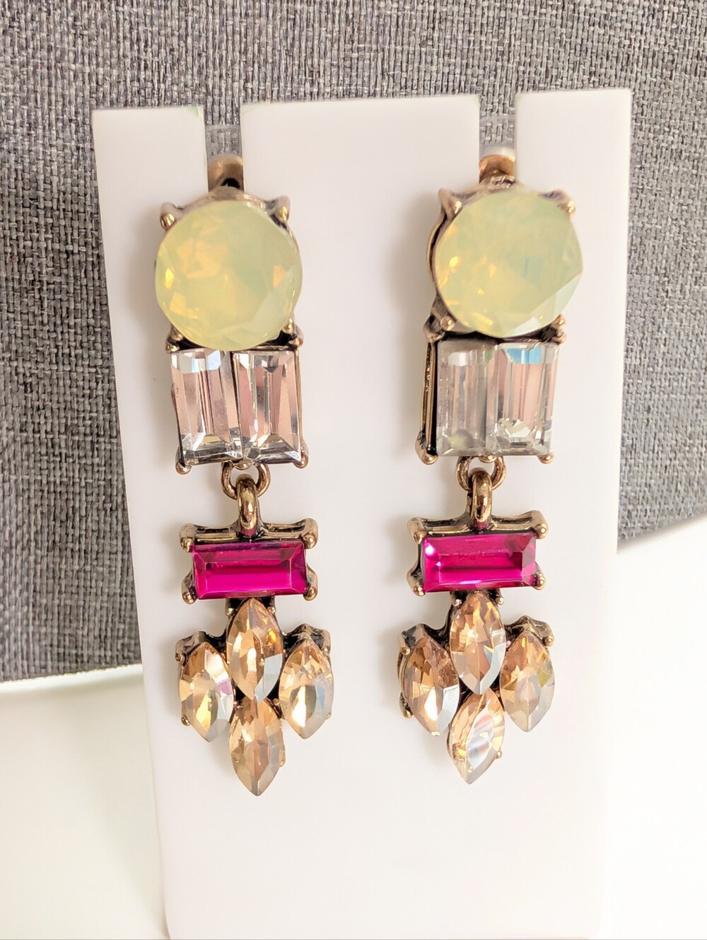 Stunning 2000s Glass Baguette Rhinestone Dangle Pink Glam Post Earrings